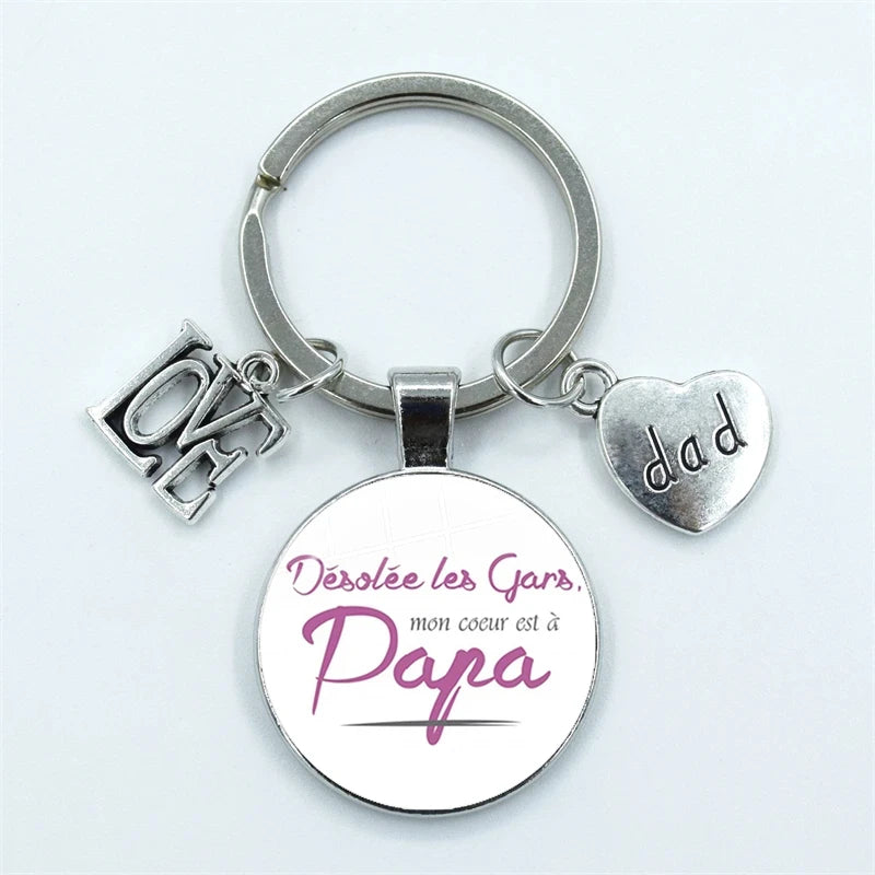 I Love Super Dad, Glass Dome Cabochon, Key Ring Keychain