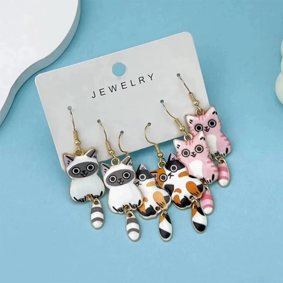 3 Pack of Hanging Tail Cat Dangle Earrings, From QIHOO