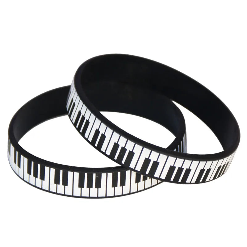 Black & White, Silicone Printed, Music Note Piano Keyboard Bracelet For Music Lovers