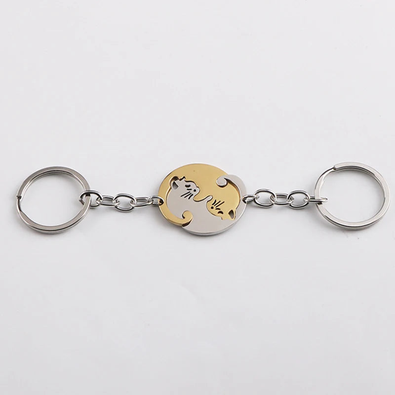 Yin and Yang Cat Pendant Keychain
