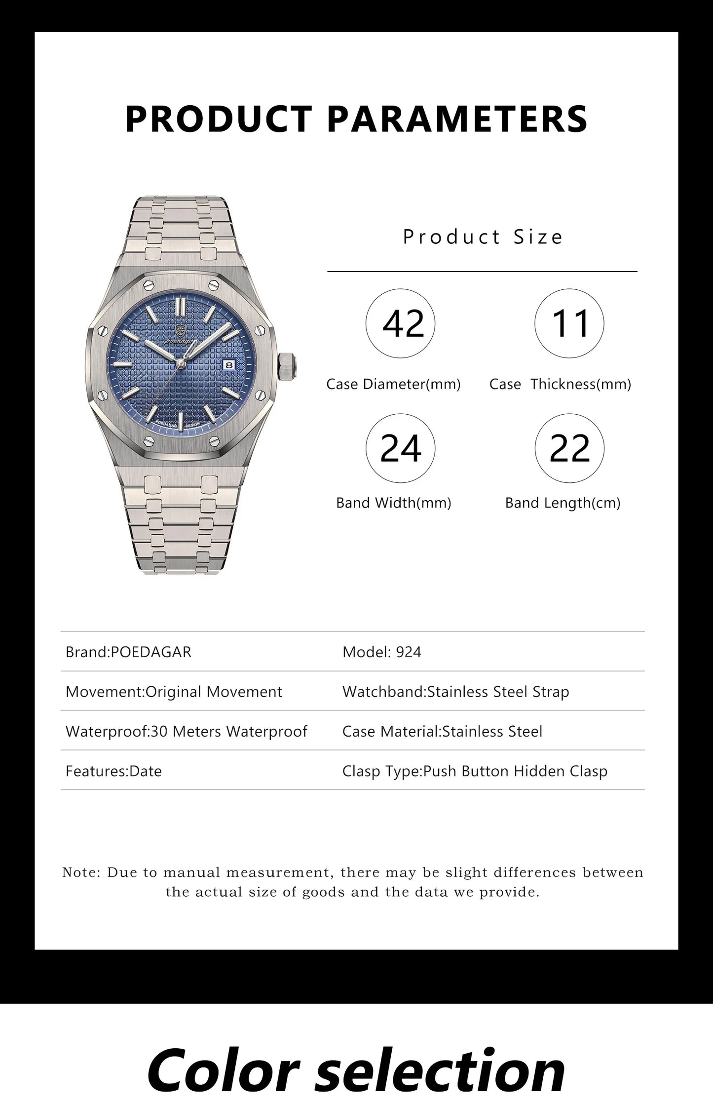 NEW!!! Fine Steel, Original Quartz, Luminous Date, Waterproof, Fashionable Classic Wristwatch, By POEDAGAR