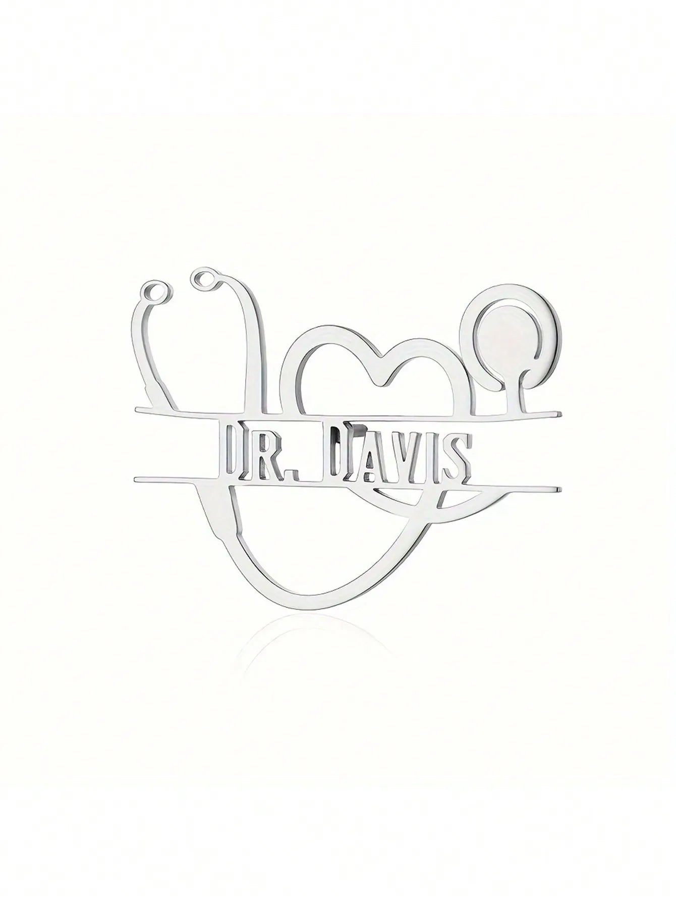 Personalized, Vintage Stethoscope, Heart Brooch Pin, Gold Plated Stainless Steel, Customized For Doctor, Nurse, Veterinarian