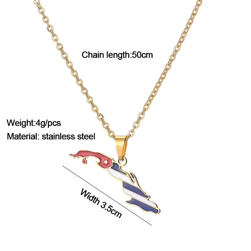 European and American Stainless Steel Map Of The Republic Of Cuba Pendant Necklace, By ZMZMKM