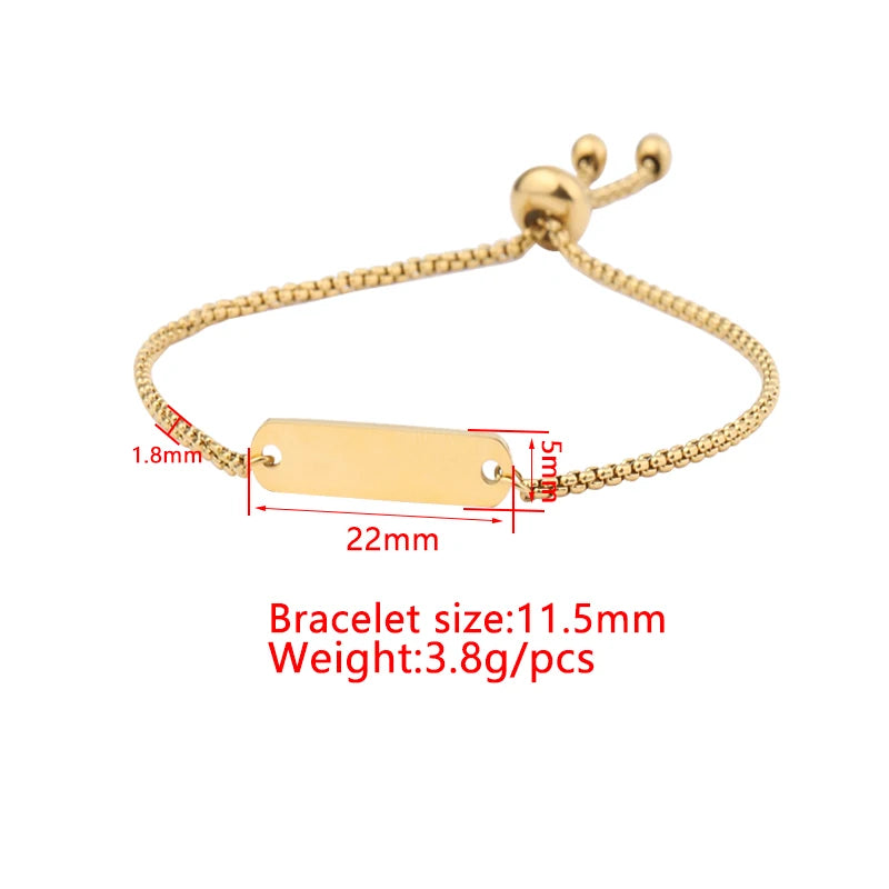10Pcs 11.5cm Stamping Blank Bar Charm Bracelets Mirror Polish Stainless Steel Adjustable Bracelets For Women's Jewelry