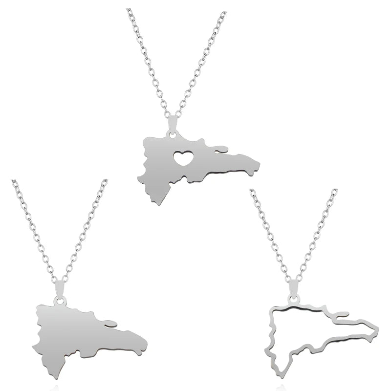 New, Dominican Map/Flag, Stainless Steel Pendant Necklace For Men & Women Jewelry Gift By YUMEI
