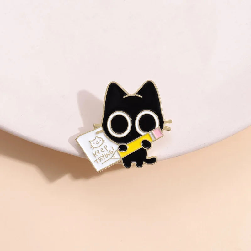 Cute Tiny Black Cat Enamel Pin Brooch