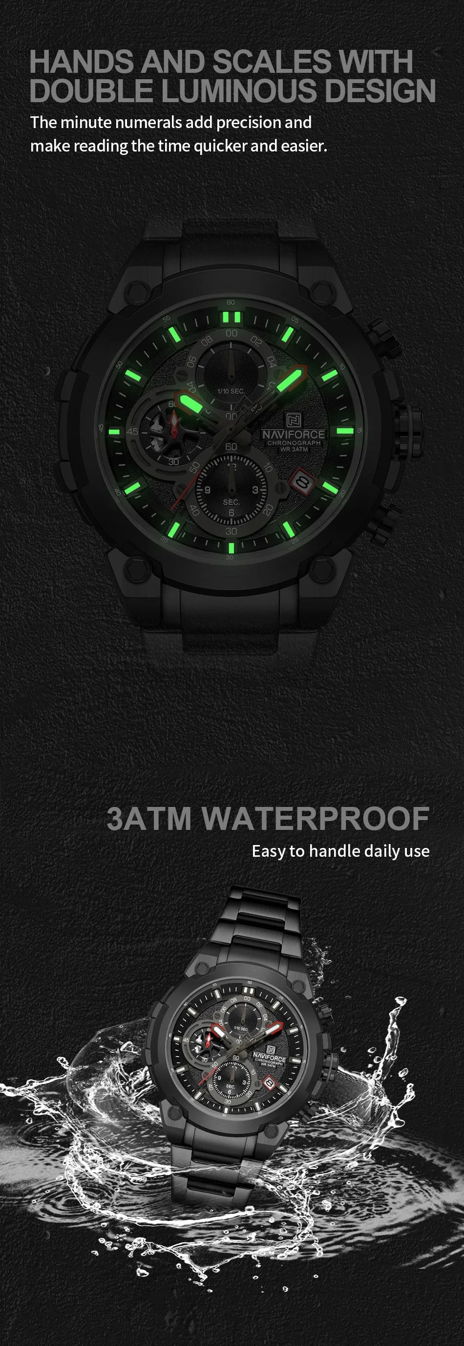 Fashion, Sports, Chronograph, Waterproof, Calendar Display, Military Quartz Male Watch, By NAVIFORCE