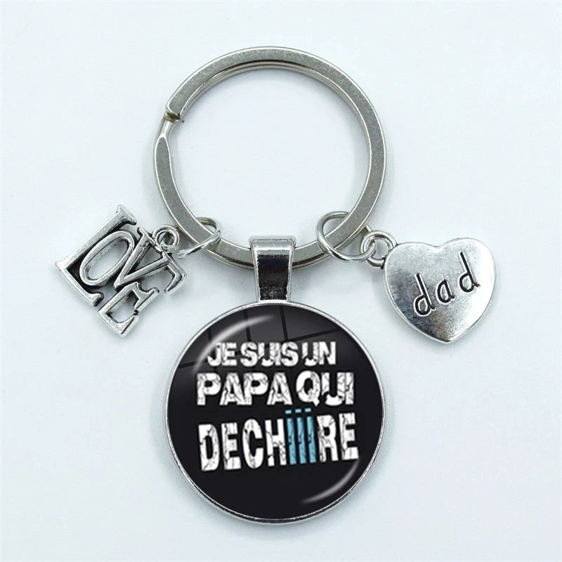 I Love Super Dad, Glass Dome Cabochon, Key Ring Keychain