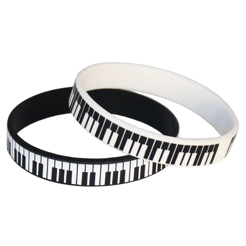 Black & White, Silicone Printed, Music Note Piano Keyboard Bracelet For Music Lovers