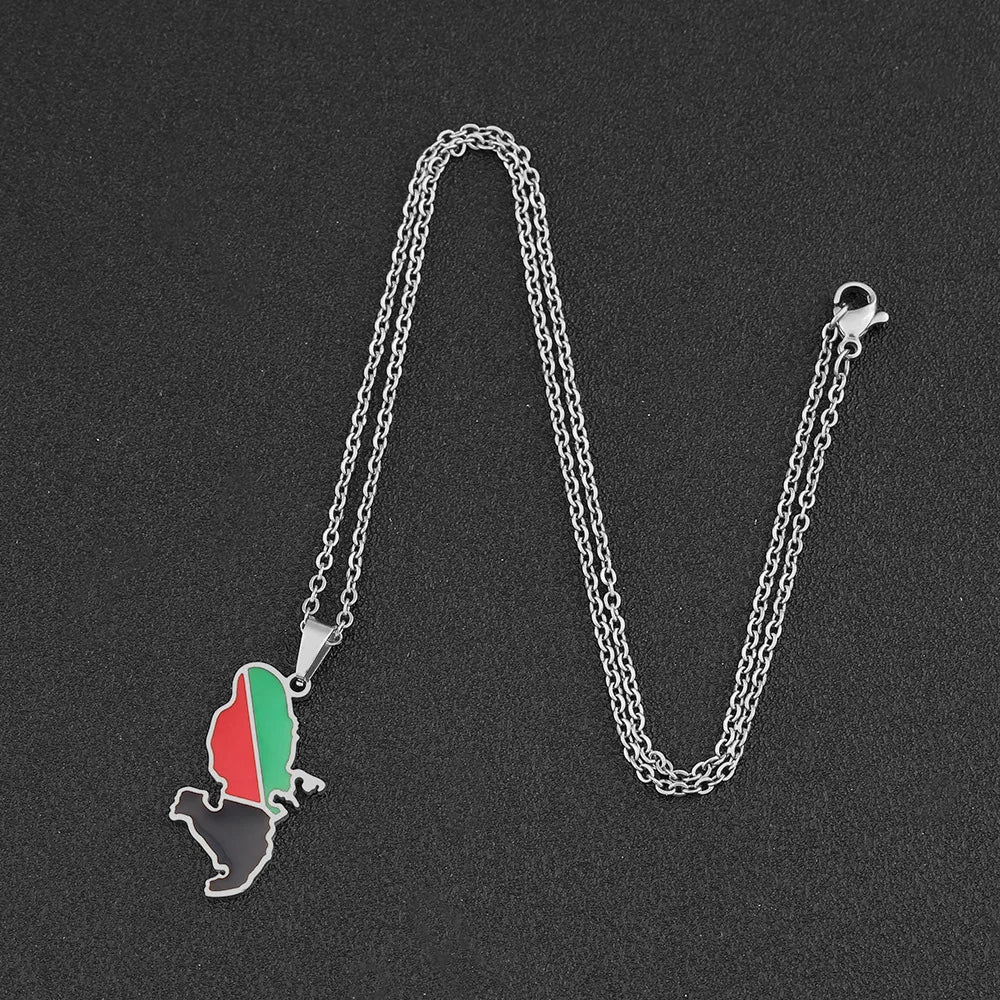 European and American Stainless Steel, French Martinique, Drop Oil Map Pendant Necklace, Designed By ZMZMKM
