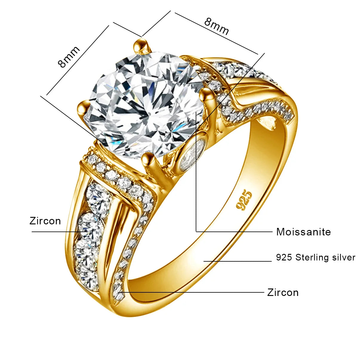 Genuine, S925 Sterling Silver Moissanite Ring, 2ct Rose Gold Plated. A Perfect Gift For Precious People. Certificate Of Authenticity Included.