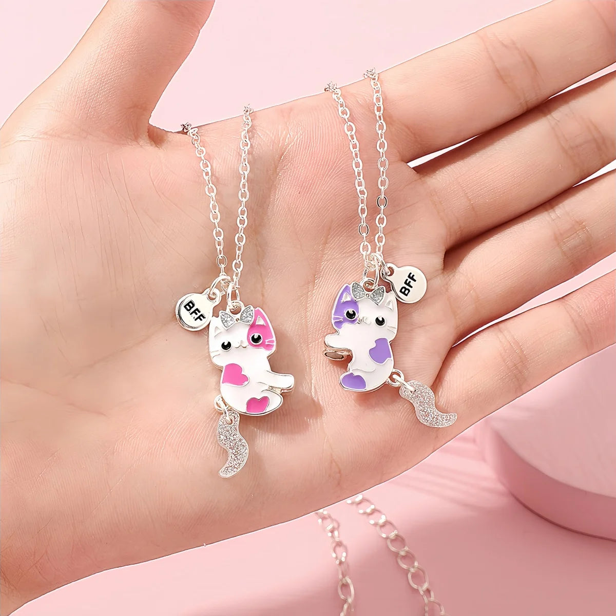 2Pc/set, Cute, Cat Shape Pendant Chain, Best Friends Necklace