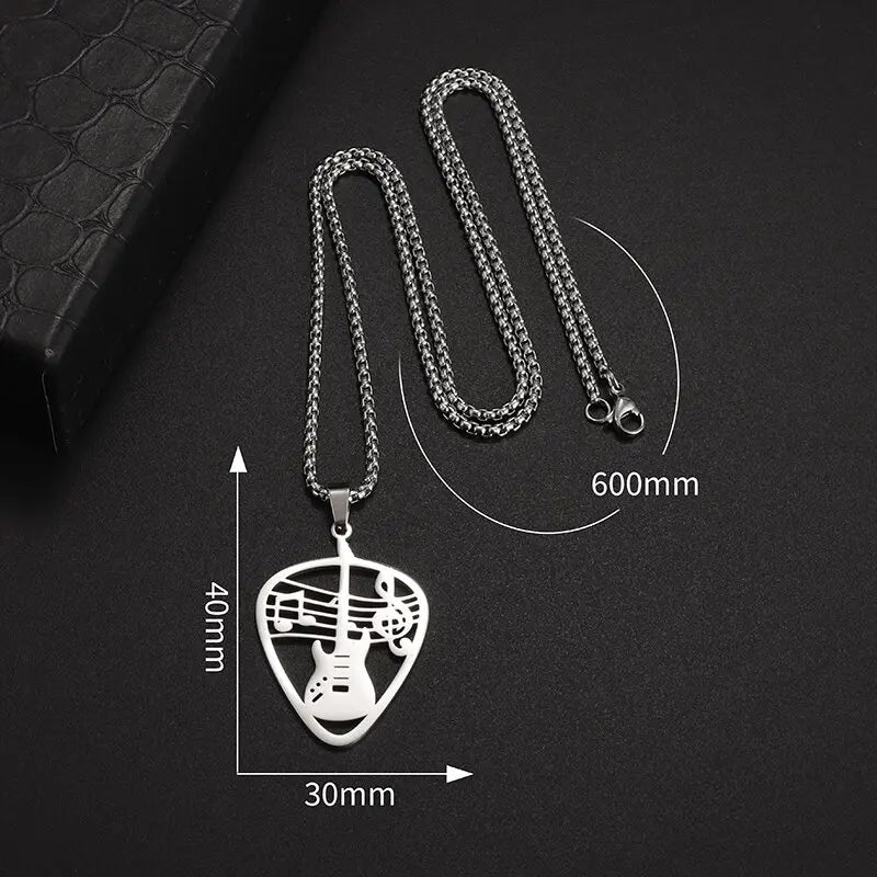 Stainless Steel, Electric Guitar Pick Necklace for Men and Women…Jewelry For Music Lovers