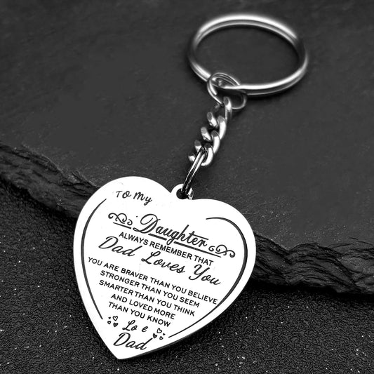 Father To  Daughter,   Stainless Steel, Silver Color Love Pendant Keychain, From EREBUS