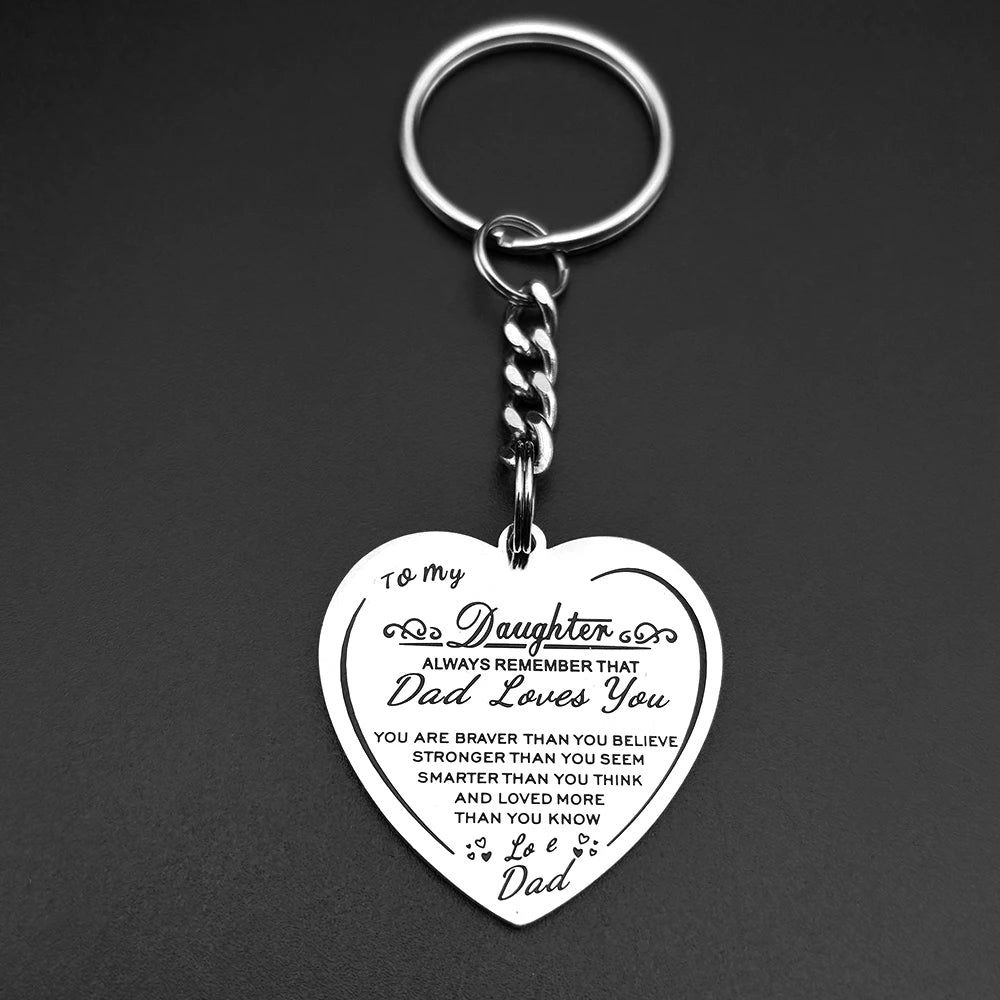 Father To Daughter, Stainless Steel, Silver Color Love Pendant Keychain, From EREBUS