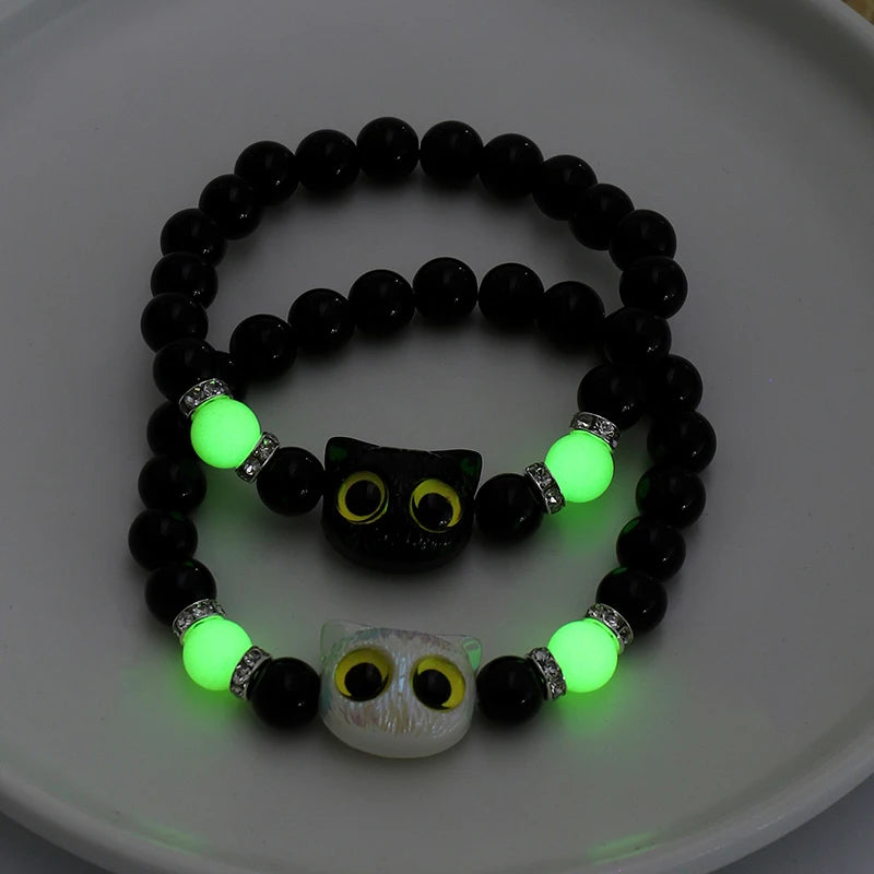 Cute Big Eye Cat Luminous Beaded Bracelets