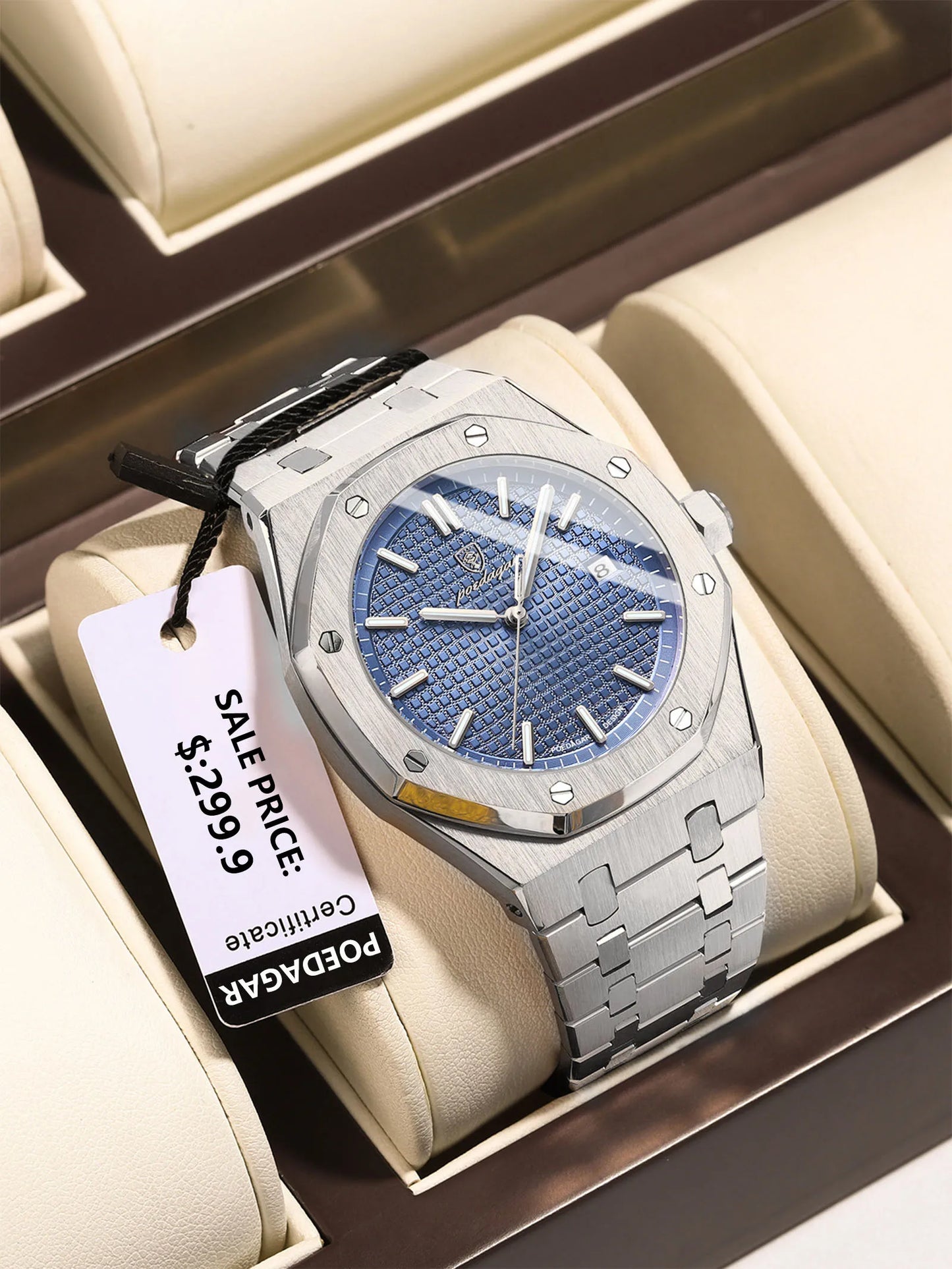 NEW!!! Fine Steel, Original Quartz, Luminous Date, Waterproof, Fashionable Classic Wristwatch, By POEDAGAR