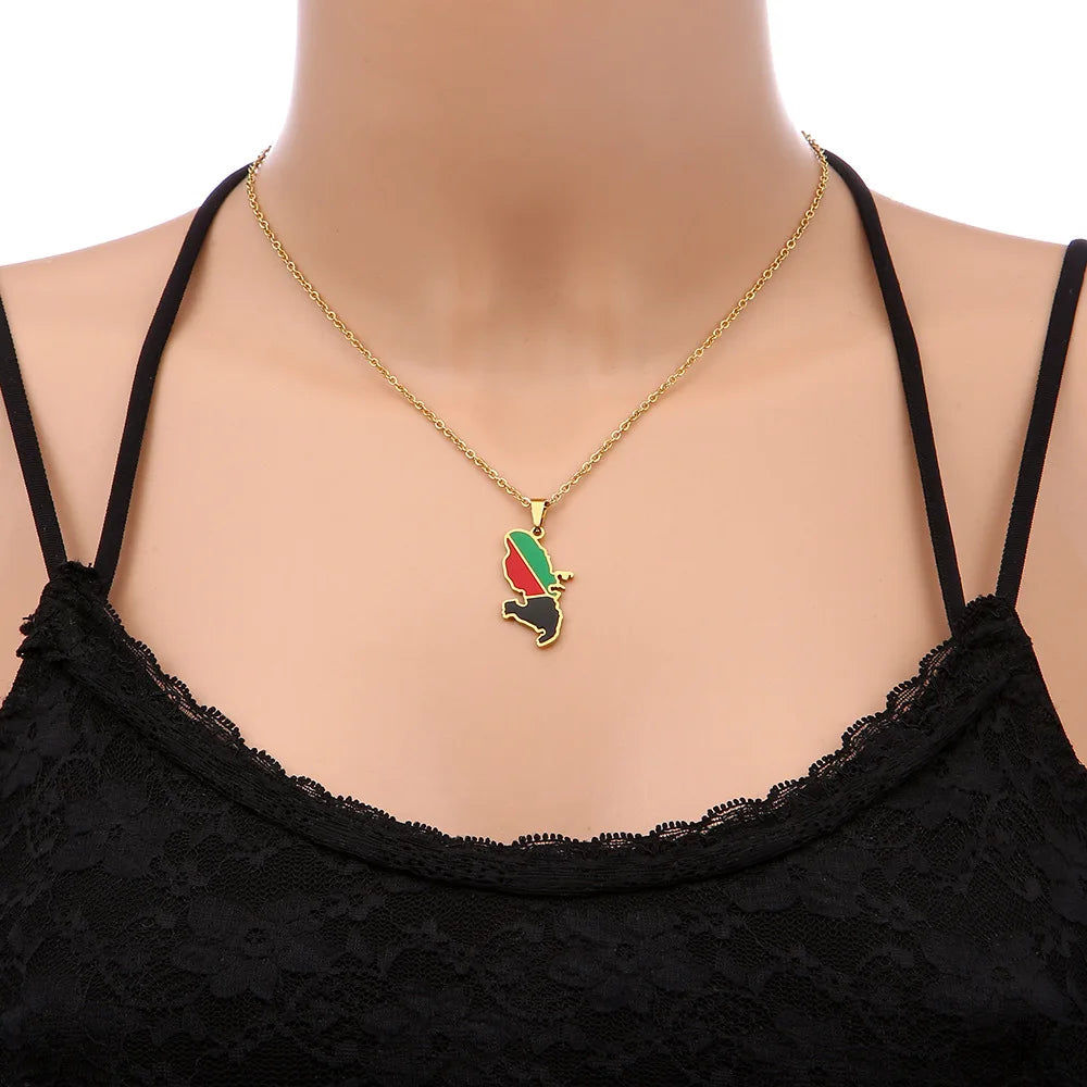 European and American Stainless Steel, French Martinique, Drop Oil Map Pendant Necklace, Designed By ZMZMKM