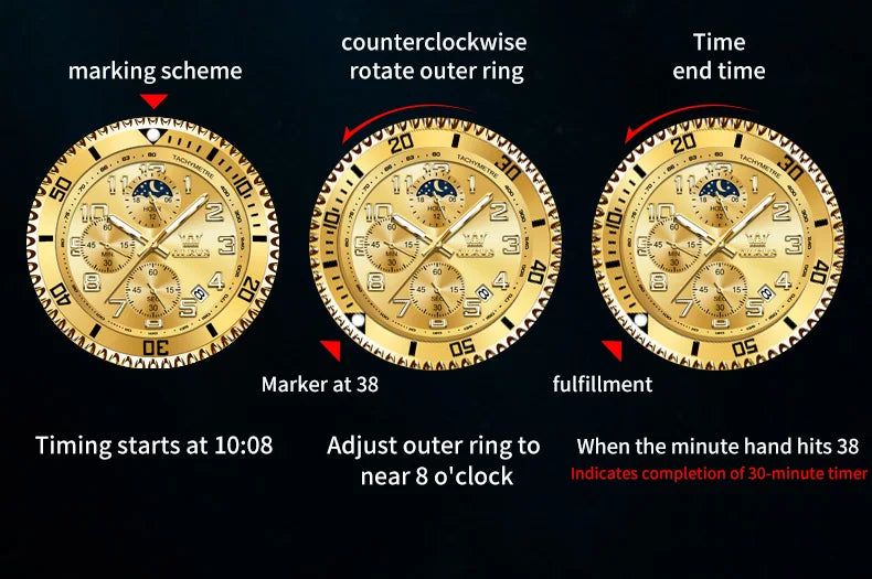 OLEV, S 2926 Men's, Luxury Brand, Waterproof, Calendar Moon Phase, Top Fashion, Stainless Steel Quartz, Chronograph Watch