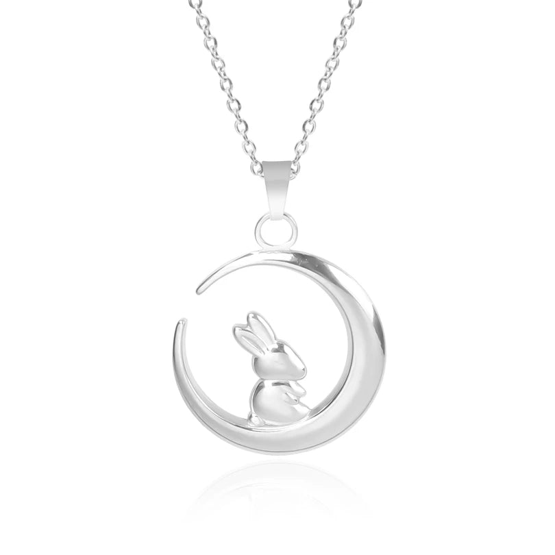 Stainless Steel, Kawaii Animal Rabbit Moon Pendant Necklaces For Women And Men. Please Invite,(Those Who Can), To Adopt Rabbits With This Gift Invitation.. Thank You!