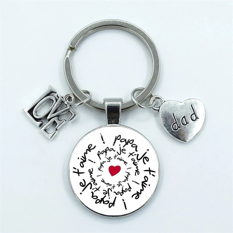 I Love Super Dad, Glass Dome Cabochon, Key Ring Keychain
