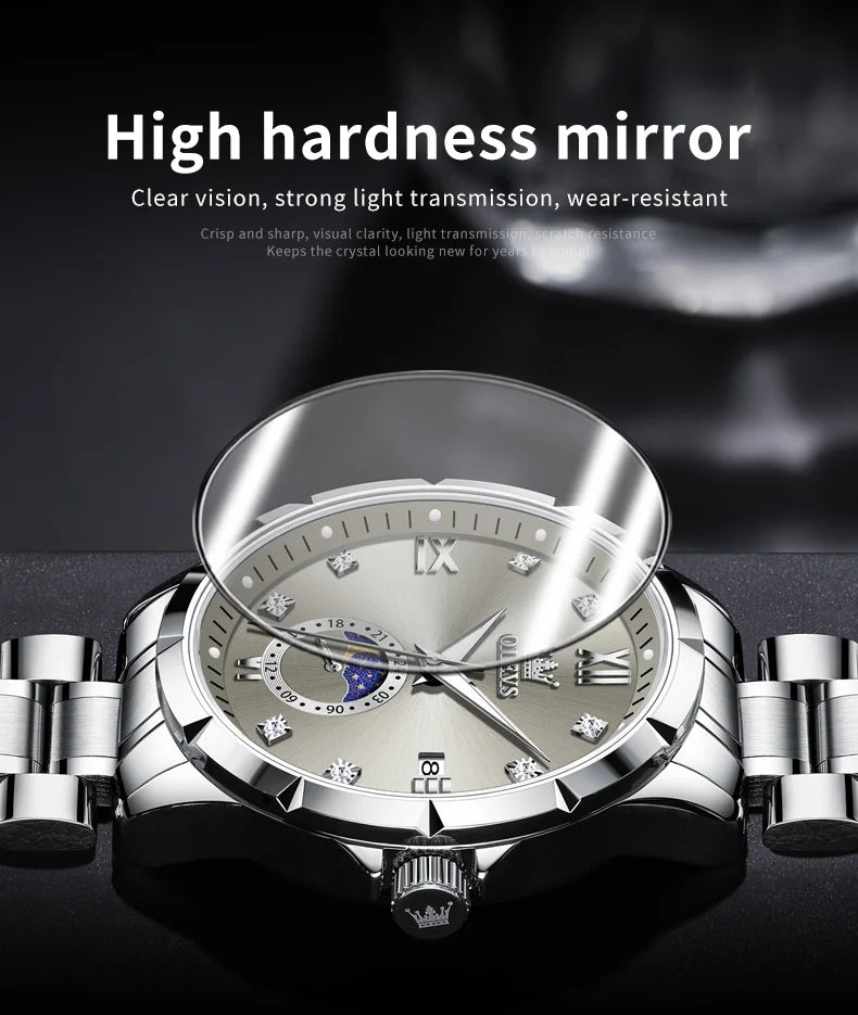 OLEV'S 2956 Men's, Luxury Brand, Waterproof, Calendar Moon Phase, Top Fashion, Stainless Steel Quartz, Chronograph Watch