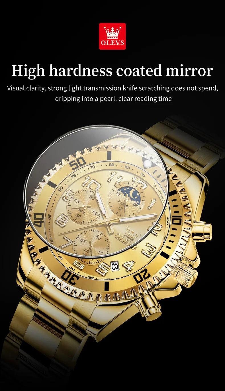 OLEV, S 2926 Men's, Luxury Brand, Waterproof, Calendar Moon Phase, Top Fashion, Stainless Steel Quartz, Chronograph Watch