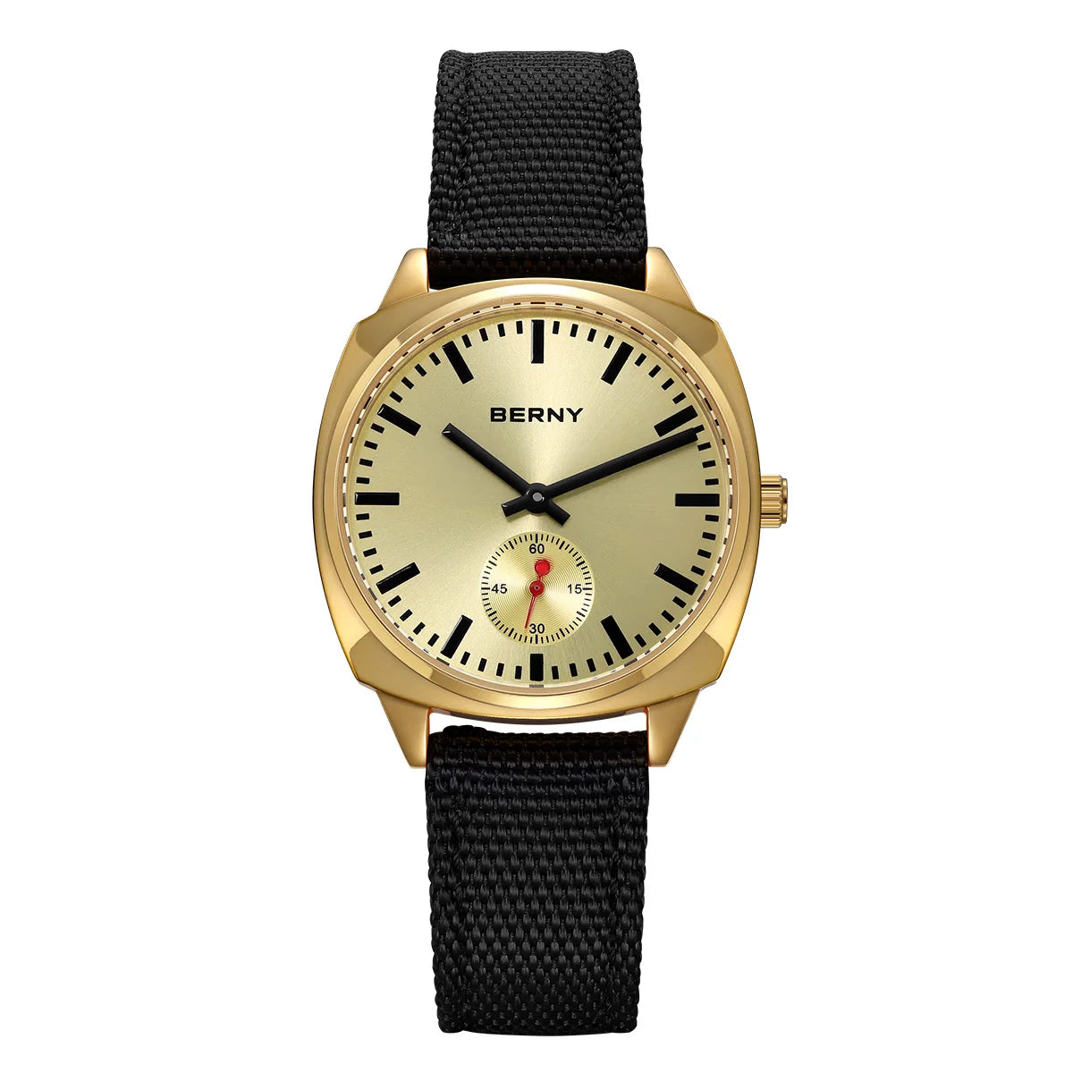 BERNY Gold Watch for Women Canvas Railway Watch Green Dial Ladies Wristwatch Quartz Pillow Watch Casual Fashion Ladies Watch