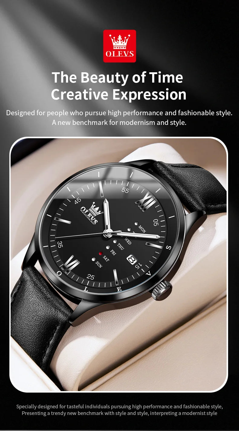 New, Waterproof Luminous, Automatic Date, Quartz Wristwatch For Men, By OLEVS