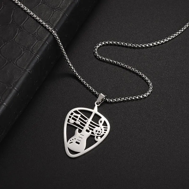 Stainless Steel, Electric Guitar Pick Necklace for Men and Women…Jewelry For Music Lovers