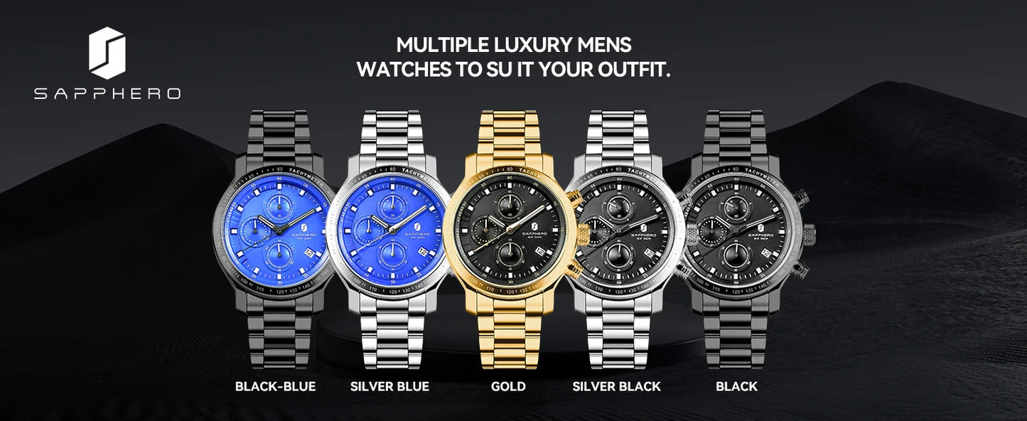 SAPPHERO, Luxury Brands, Gold Plated Stainless Steel, Men’s, Elegant, Waterproof, Quartz Watch…Perfect For That First Date