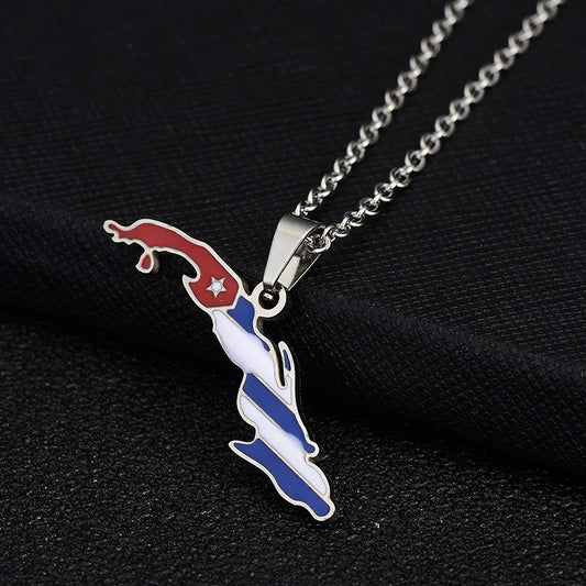 European and American Stainless Steel Map Of The Republic Of Cuba Pendant Necklace, By ZMZMKM