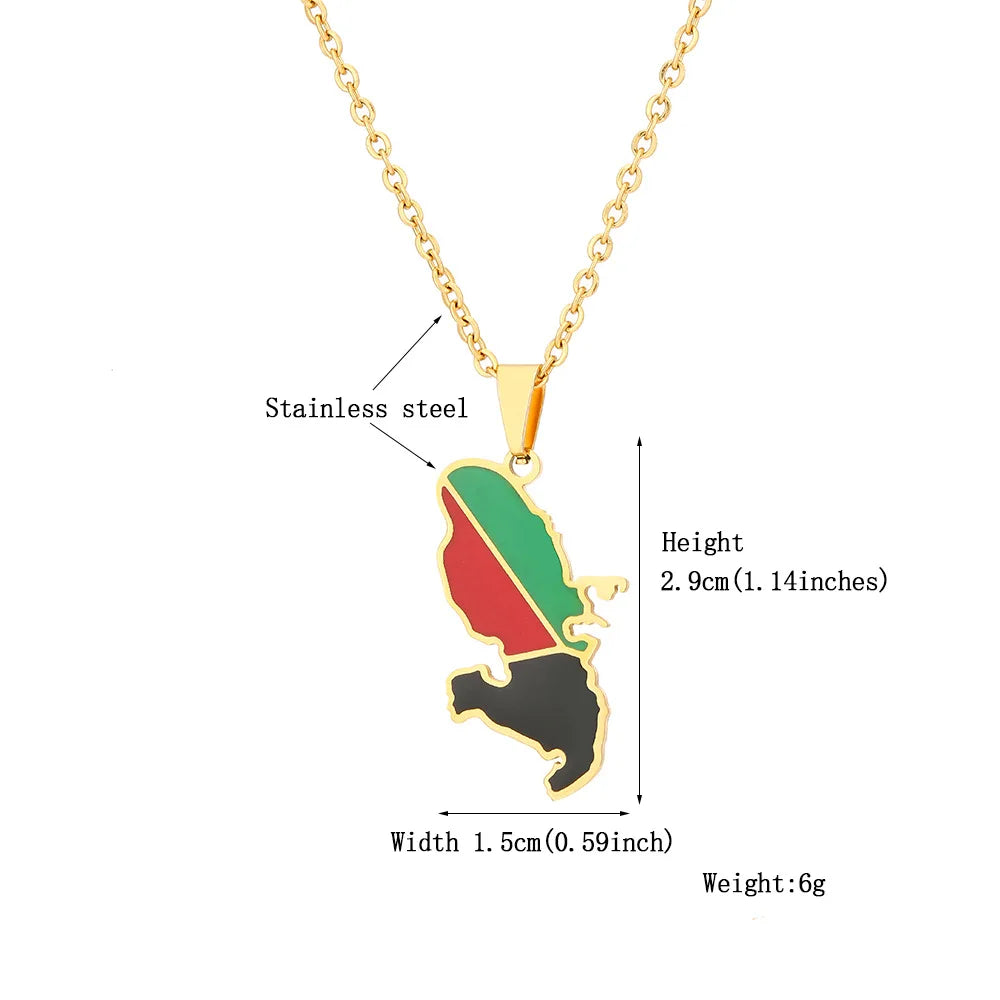 European and American Stainless Steel, French Martinique, Drop Oil Map Pendant Necklace, Designed By ZMZMKM