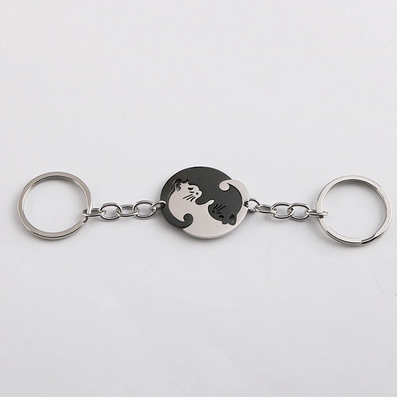 Yin and Yang Cat Pendant Keychain