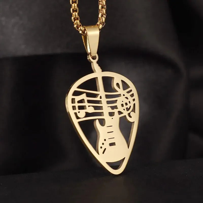 Stainless Steel, Electric Guitar Pick Necklace for Men and Women…Jewelry For Music Lovers