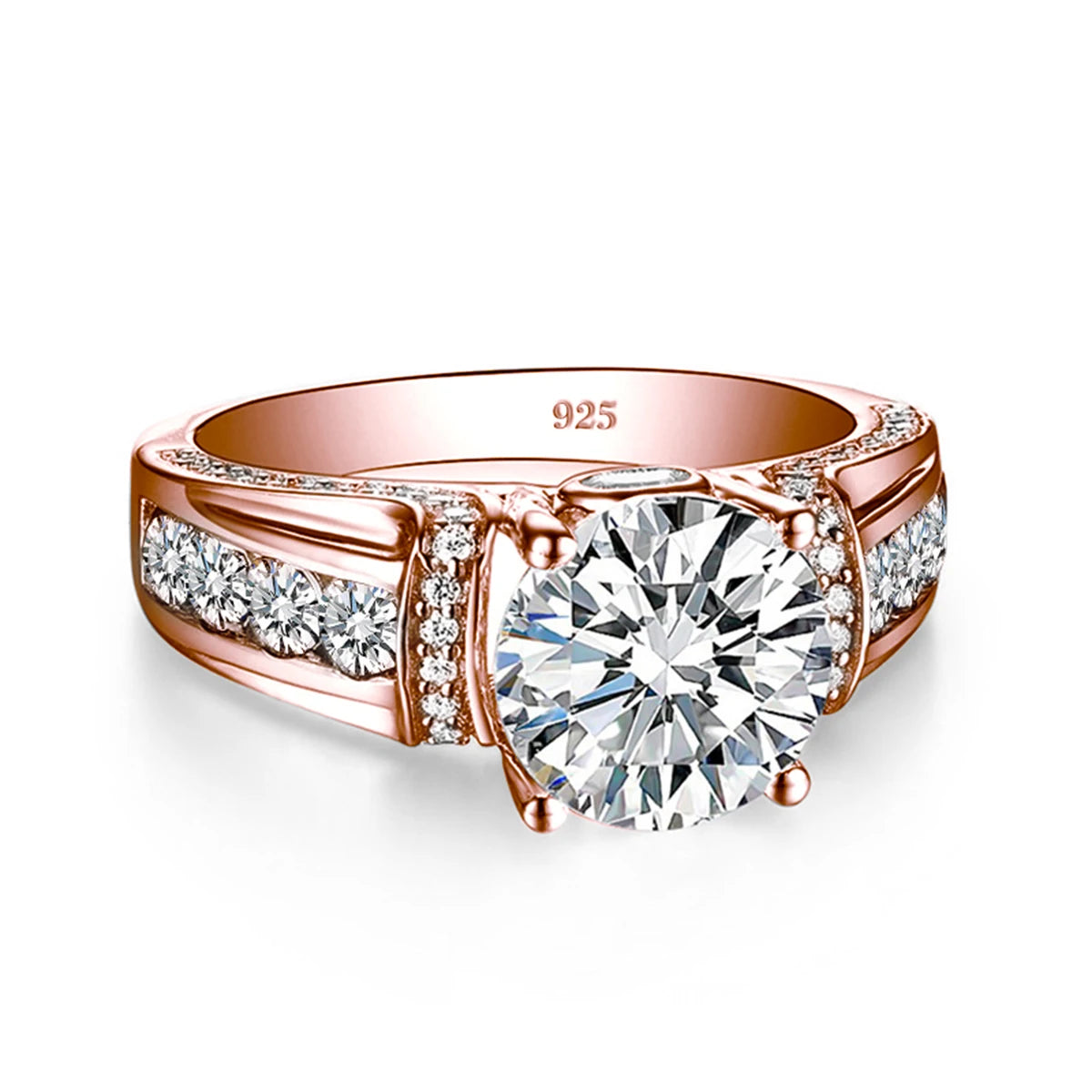 Genuine, S925 Sterling Silver Moissanite Ring, 2ct Rose Gold Plated. A Perfect Gift For Precious People. Certificate Of Authenticity Included.