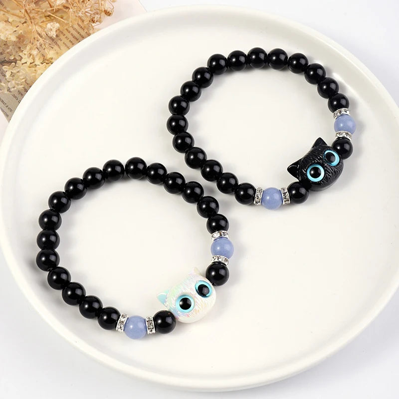 Cute Big Eye Cat Luminous Beaded Bracelets