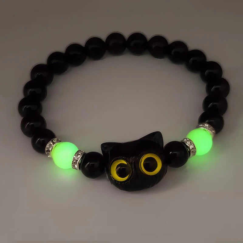 Cute Big Eye Cat Luminous Beaded Bracelets