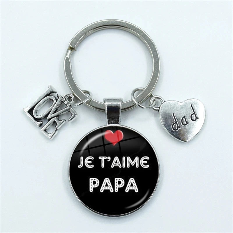 I Love Super Dad, Glass Dome Cabochon, Key Ring Keychain