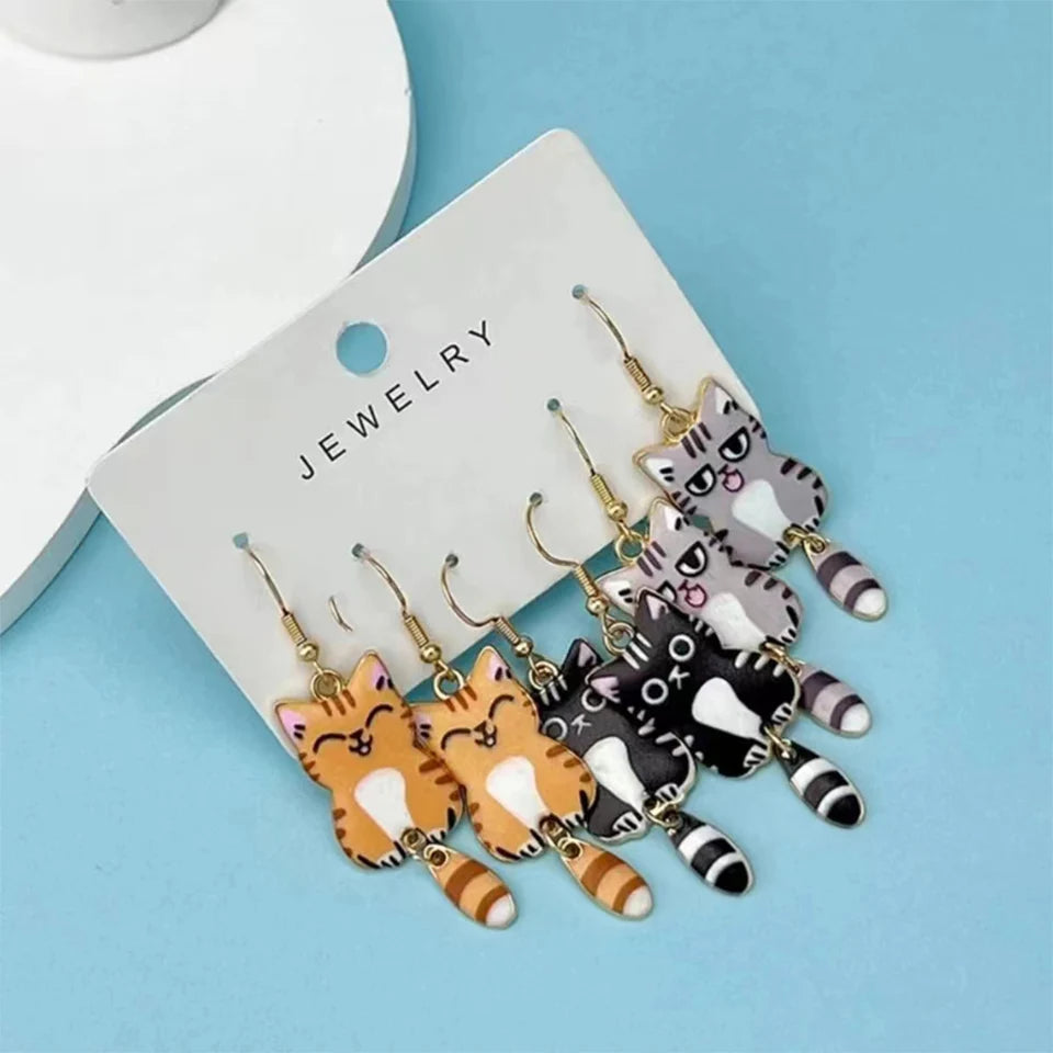 3 Pack of Hanging Tail Cat Dangle Earrings, From QIHOO