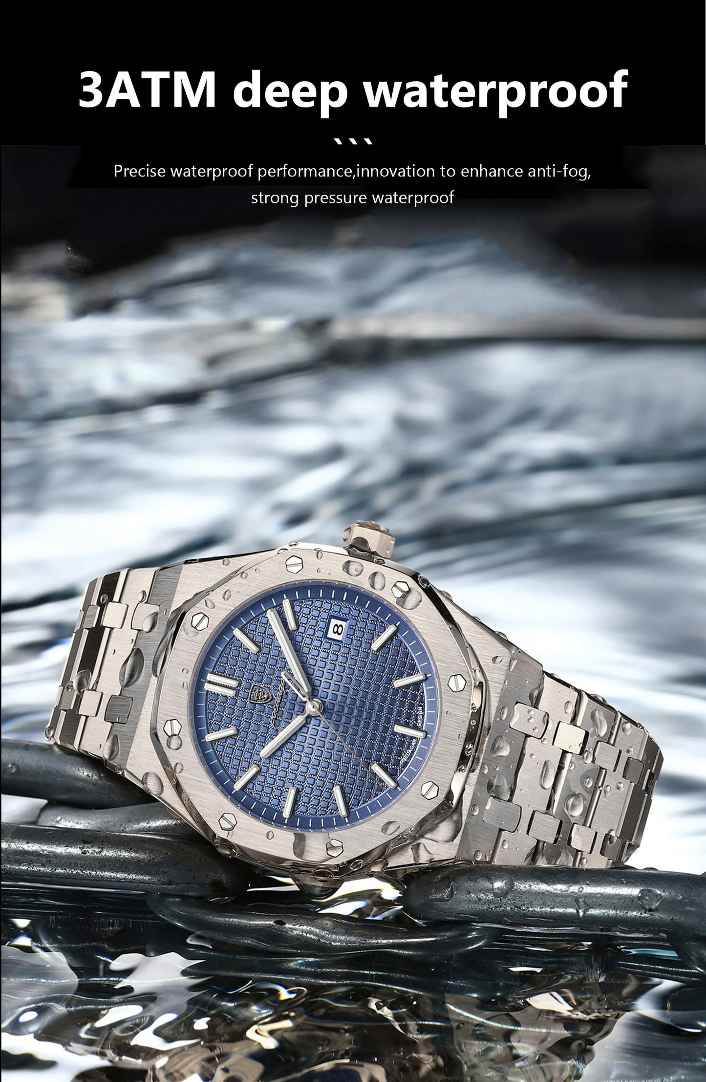 NEW!!! Fine Steel, Original Quartz, Luminous Date, Waterproof, Fashionable Classic Wristwatch, By POEDAGAR