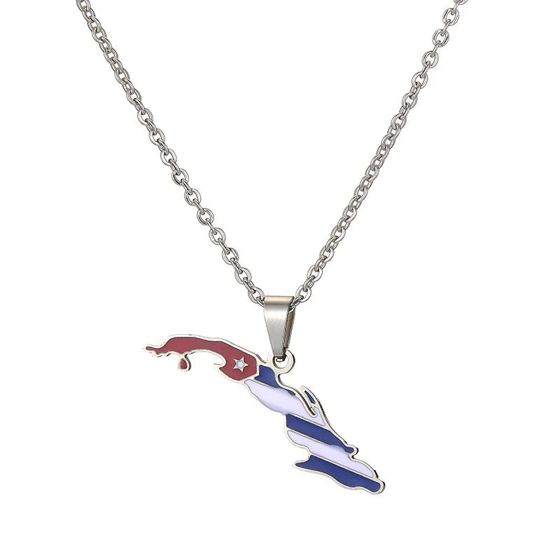 European and American Stainless Steel Map Of The Republic Of Cuba Pendant Necklace, By ZMZMKM