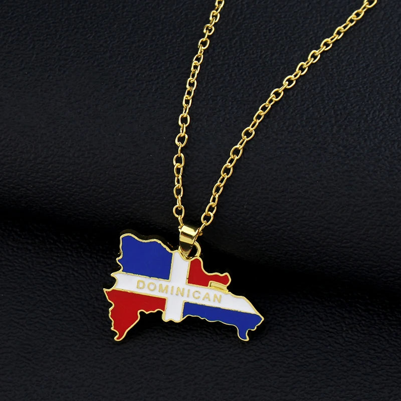 New, Dominican Map/Flag, Stainless Steel Pendant Necklace For Men & Women Jewelry Gift By YUMEI