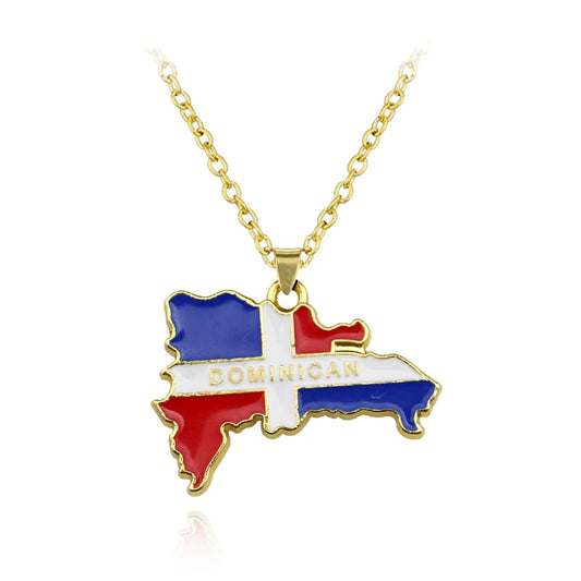 New, Dominican Map/Flag, Stainless Steel Pendant Necklace For Men & Women Jewelry Gift By YUMEI