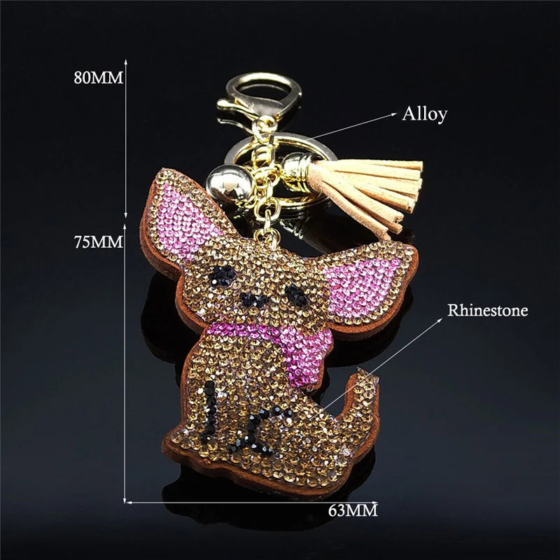 High Fashion, Chihuahua Dog Crystal Keychain Bag, by, Mujer