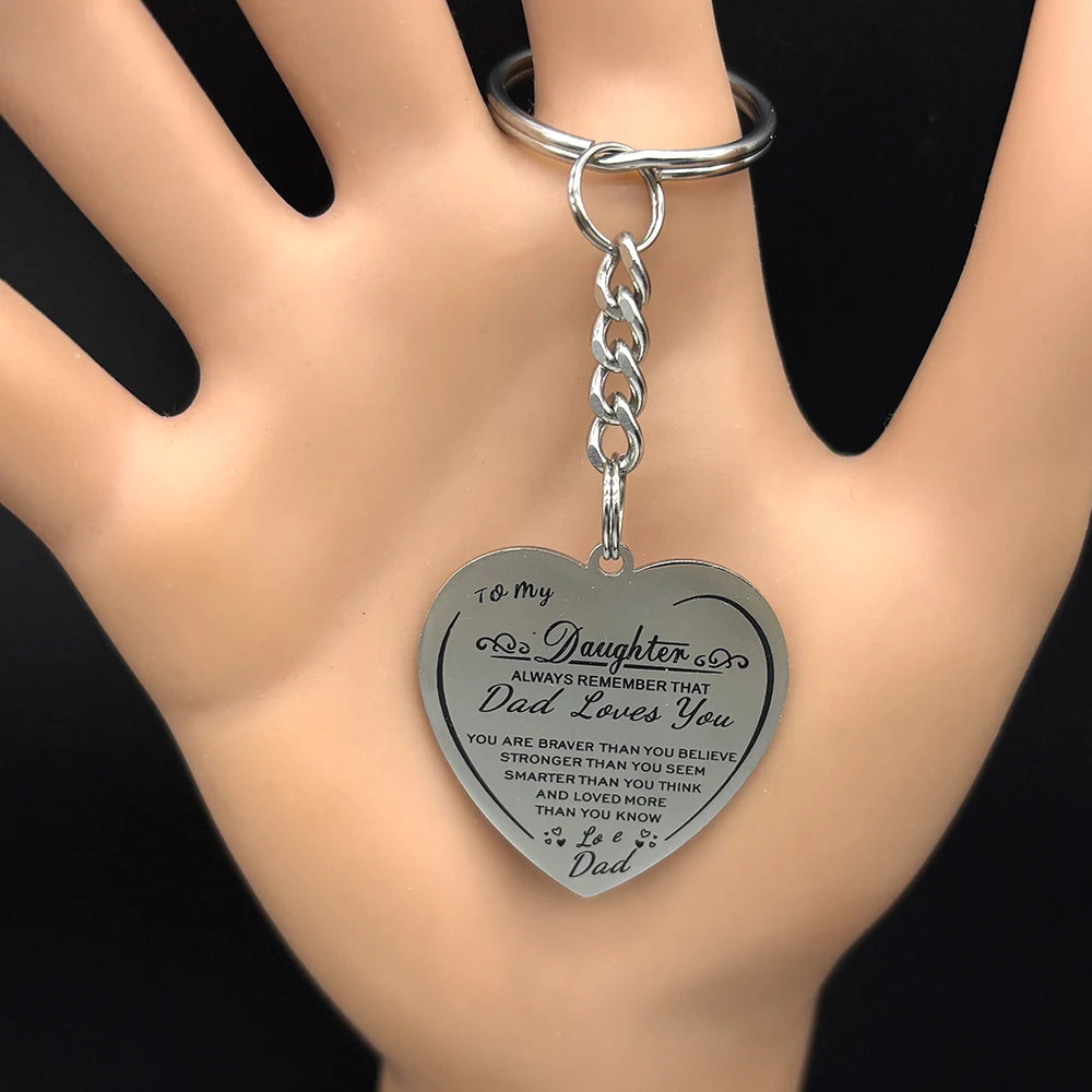 Father To Daughter, Stainless Steel, Silver Color Love Pendant Keychain, From EREBUS