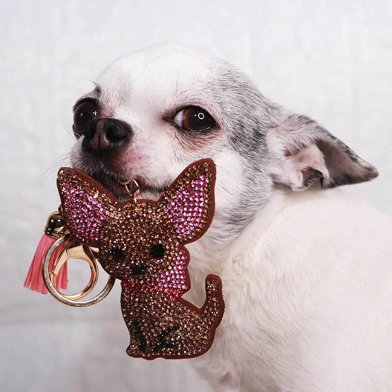 High Fashion, Chihuahua Dog Crystal Keychain Bag, by, Mujer