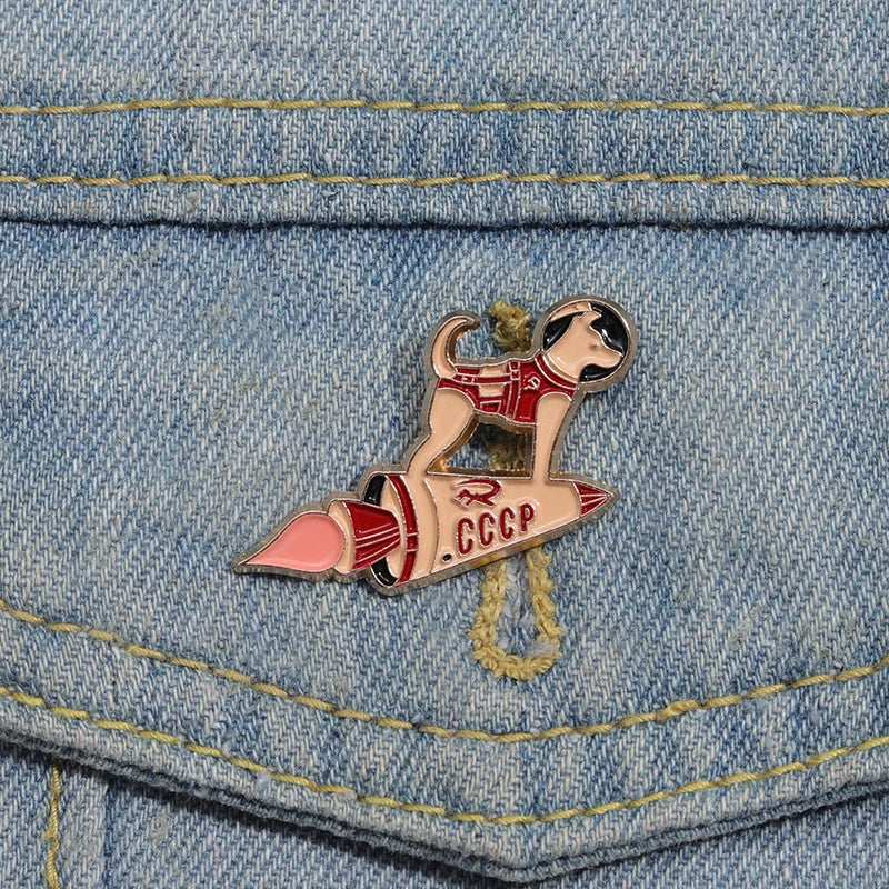 Custom, Astronaut Space Rocket, Dog Enamel Lapel Badge