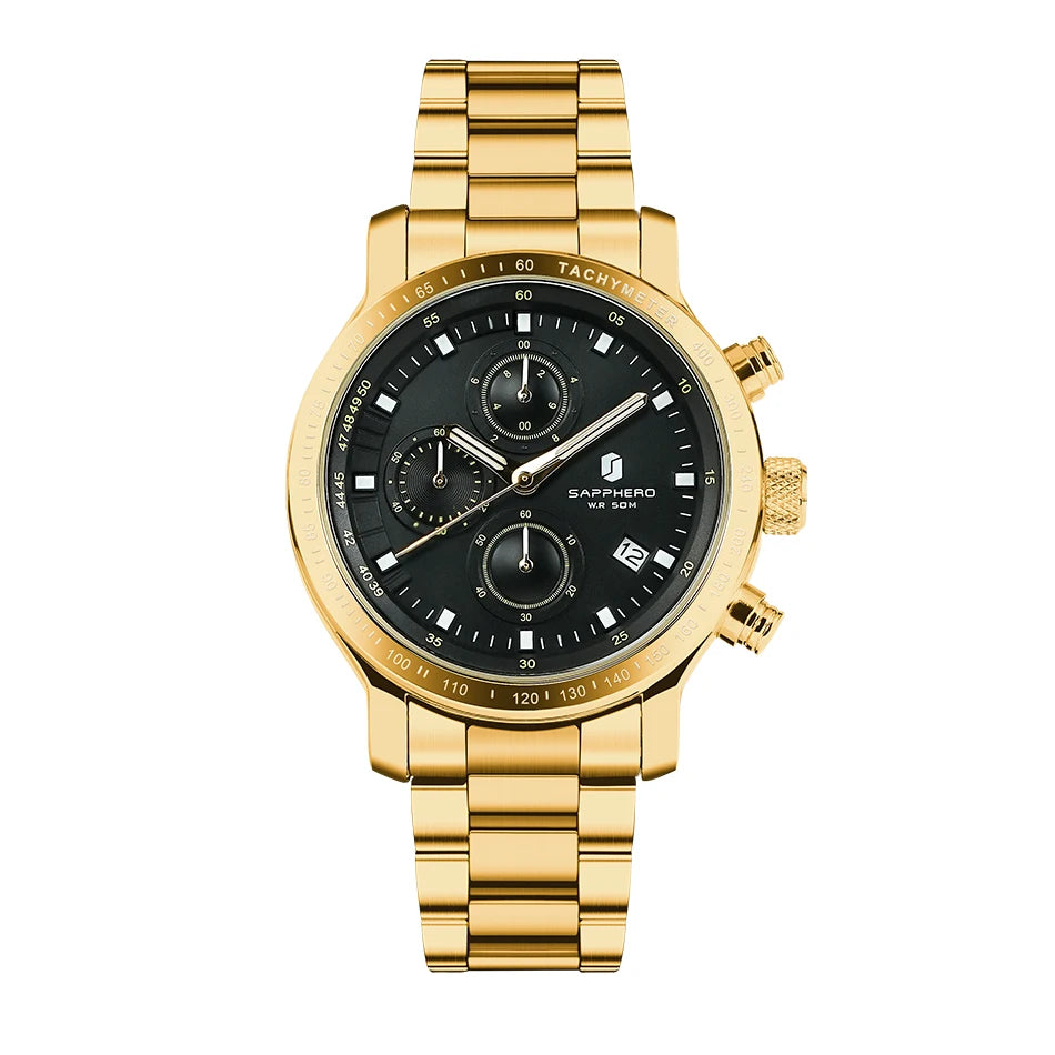 SAPPHERO, Luxury Brands, Gold Plated Stainless Steel, Men’s, Elegant, Waterproof, Quartz Watch…Perfect For That First Date