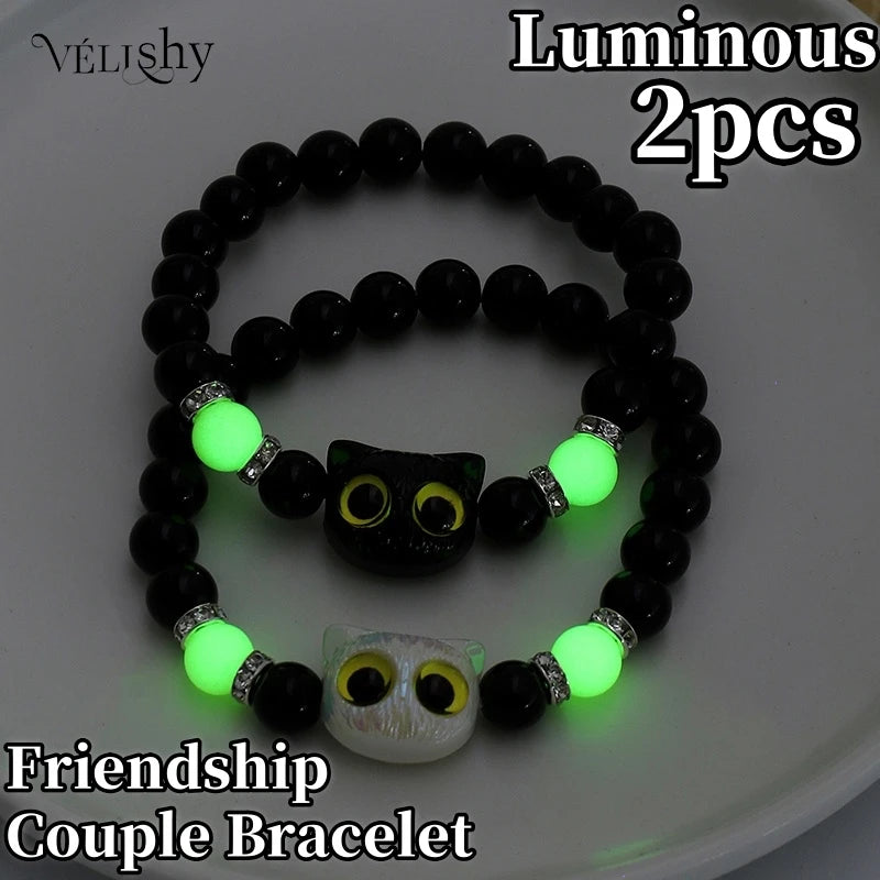 Cute Big Eye Cat Luminous Beaded Bracelets
